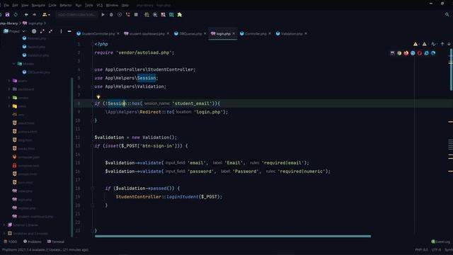#12.  PHP library  management -  protect dashboard, flash error message,logut