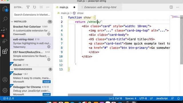 Highlight code HTML và sử dụng Emmet trong Javascript String