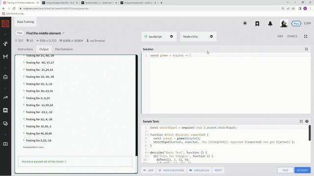 Codewars 7 kyu Find the Middle Element Javascript