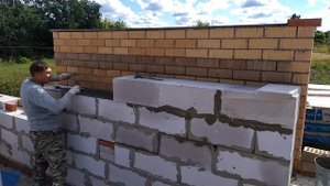 День седьмой. Кладка газоблока и облицовочного кирпича