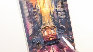 Как нарисовать старый городской трамвай. Техника мастихин. Живопись маслом