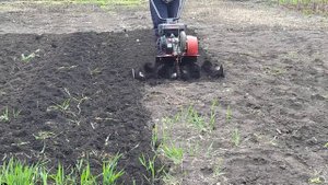 Обработка почвы мотокультиватором.