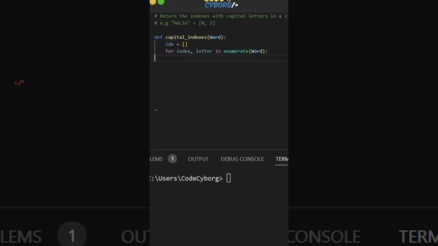 RETURN the indexes of capital letters within a string in python ? #python #coding #programming