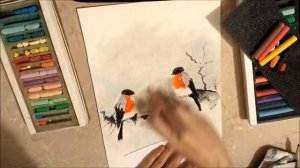 Рисуем снегирей сухой пастелью