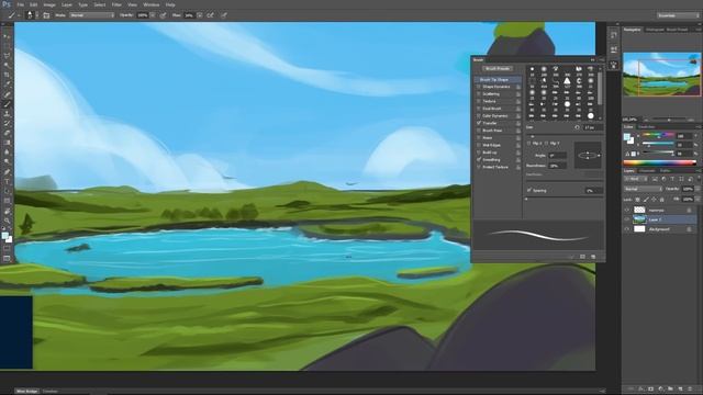 Рисуем весенний пейзаж в Adobe Photoshop | цифровое рисование | уроки для начинающих смотреть онлайн