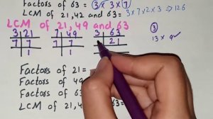 Find LCM by Prime Factorization Method in Urdu, LCM of 21 49 and 63