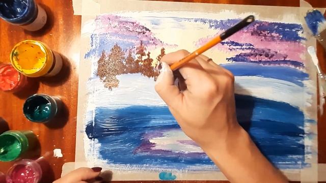 Как нарисовать яркий, зимний пейзаж гуашью. Рисуем зимнее озеро в лесу поэтапно.