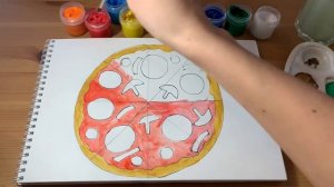 ?ПИЦЦА ? РИСУНОК/ УРОК РИСОВАНИЯ ДЛЯ ДЕТЕЙ/ РИСУЕМ ГУАШЬЮ