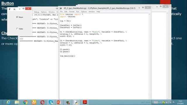 GUI-Graphics in Python using button,checkbutton,radiobutton,label controls - Telugu-Lesson-65