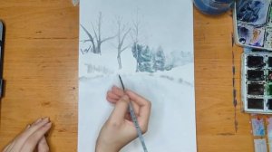 Урок рисования  Рисуем зимний пейзаж акварелью