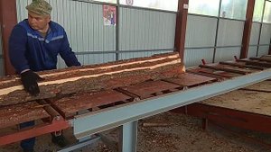 Линия лесопиления на базе станка Алтай СБГ-480 с гусеничной подачей заготовки часть 1