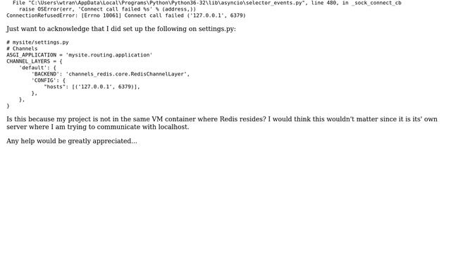How do I get a channel layer from Django-Channels lib to communicate with Redis in Oracle VM... смотреть онлайн