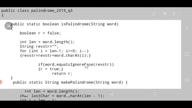 isc practical computer science practice part 2 java make string palindrome
