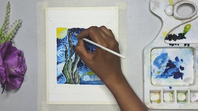 Vincent van Gogh's The Starry Night (1889) Painting / Window View / Poster Color #74