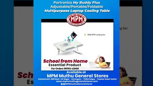 Portronics My Buddy Plus Adjustable Multipurpose Laptop Cooling Table l MPM Muthu General Stores