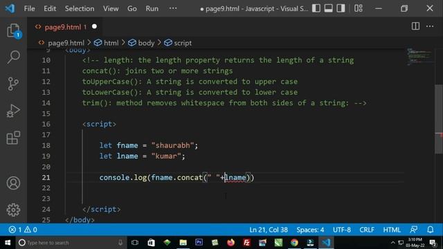 JavaScript  String Method [length, concat, trim] Tutorial in Hindi 9