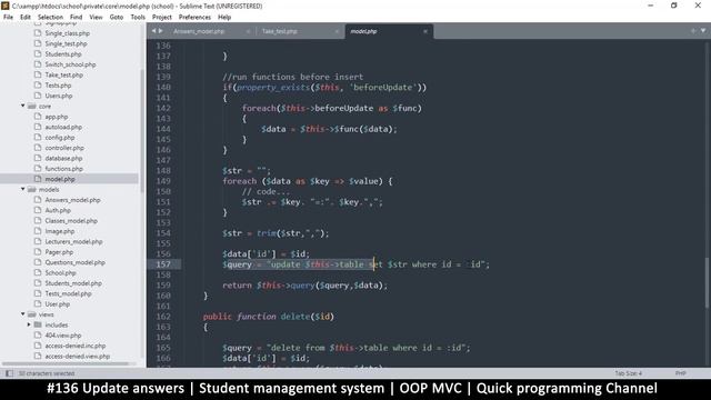 #136 Updating Answers | Student management system in PHP | OOP MVC | Quick programming tutorial