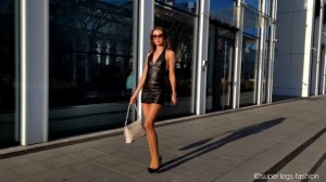 Super Legs - Leather Mini dress , SLF Stockings , black high heels