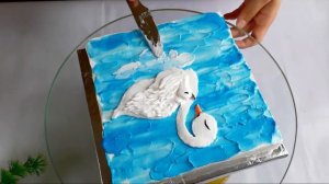 Whipped Cream Swan Cake | Painting on Whipped Cream