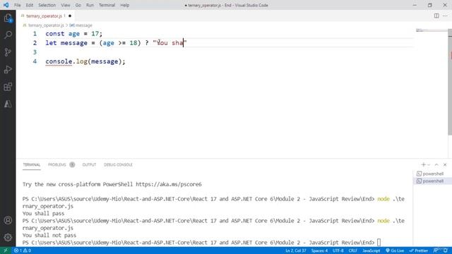 ES6: Learn Modern JavaScript | Ternary Operator