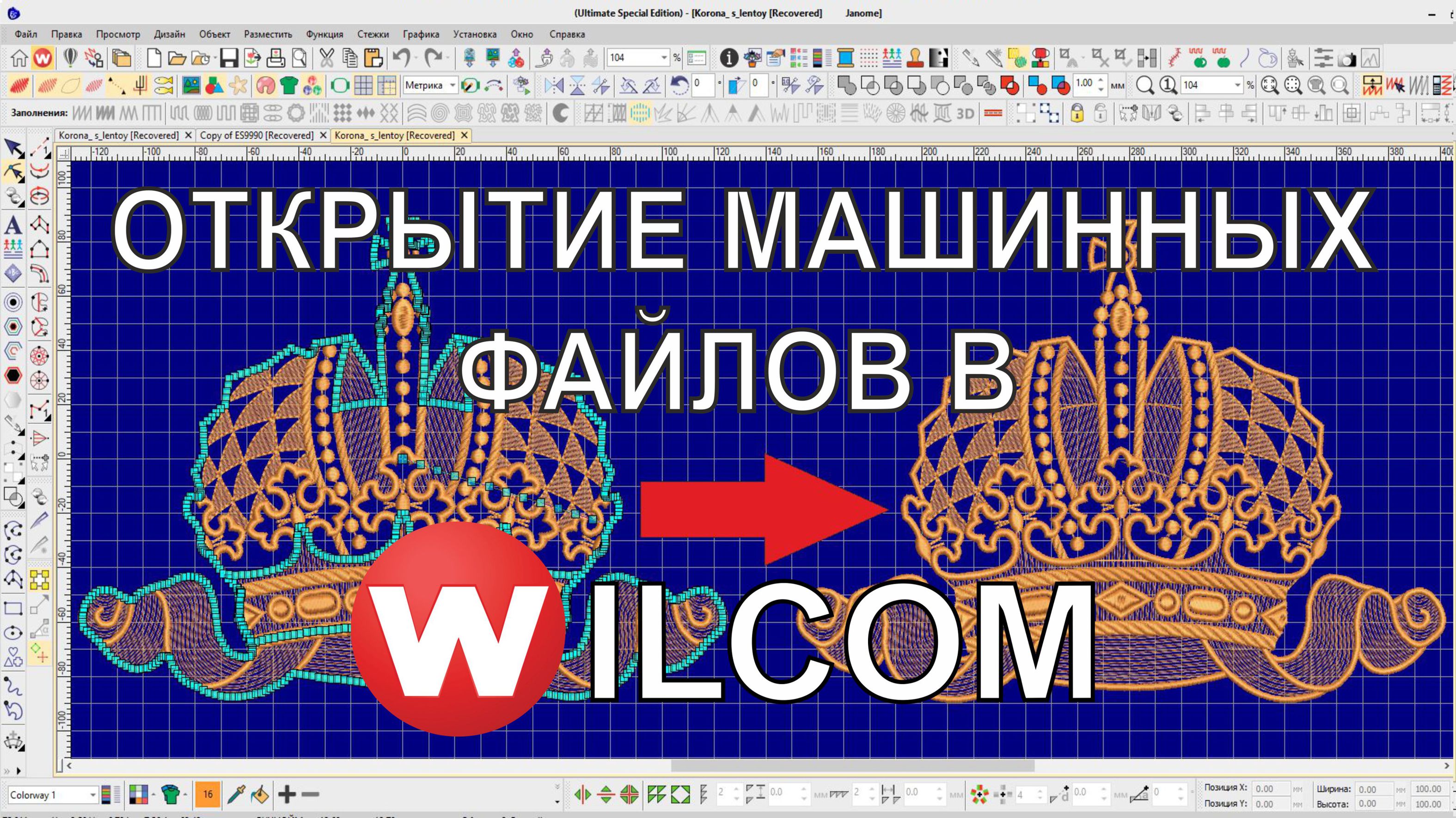 Открытие машинных файлов в Wilcom. Как открыть стежковый дизайн, чтобы редактировать.