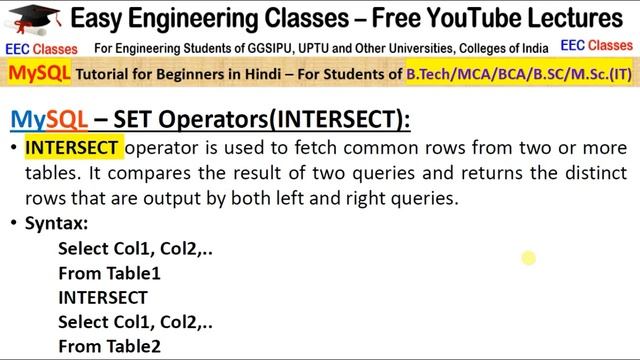 MySQL Tutorial #13 in Hindi: UNION, UNION ALL, INTERSECT and MINUS Set Operators смотреть онлайн