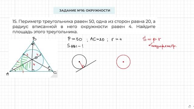 Задание 16 ОГЭ по математике. Самая сложная задача. Окружность вписана в произвольный треугольник.