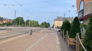Swedish city walk: Norrköping. City streets to central station. Everyday life with street sound