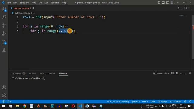Python Program #38 - Right Triangle Star Pattern in Python