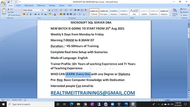 New Sql DBA batch from 27th August смотреть онлайн