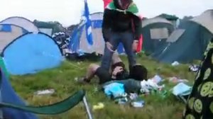 Wrestling at the Download campsite....