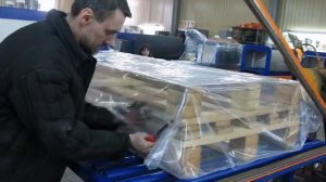 Упаковка крупногабаритной продукции в термоусадочную пленку. МТУ СТИМУЛ-1200