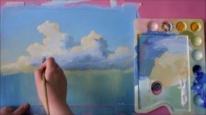 Быстрое рисование Облака над спокойным морем гуашью Научиться рисовать облака гуашью