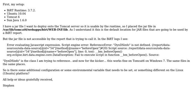 DevOps & SysAdmins: Birt on Tomcat unable to find JARs смотреть онлайн