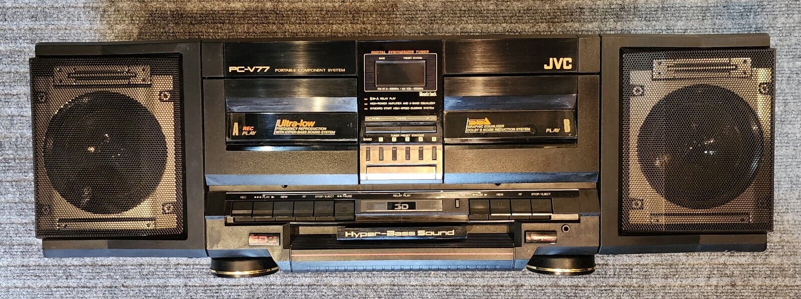 Hyper Bass JVC PC-V77J Двухкассетный проигрыватель-рекордер-производился в ЯПОНИИ и СИНГАПУРЕ-1987-г