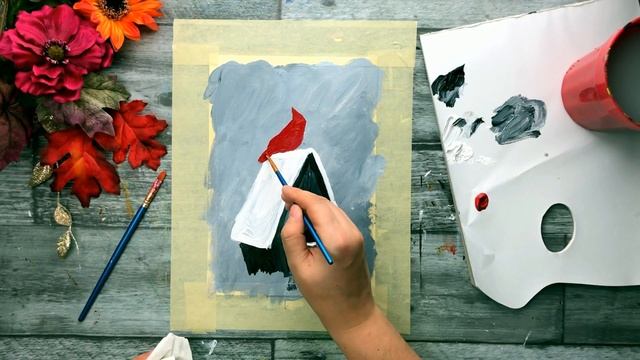 КАК НАРИСОВАТЬ ЗИМНИЙ РИСУНОК • Птичка и скворечник красками • смотреть онлайн