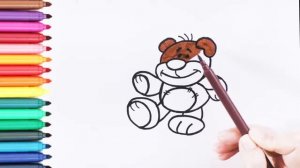 Раскраска для детей ИГРУШКИ - МИШКА. Рисуем МИШКУ. Мультик - раскраска. Учим цвета на русском