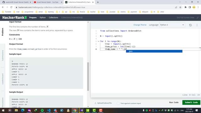 HackerRank Python Solutions: 40. Collections.OrderedDict()