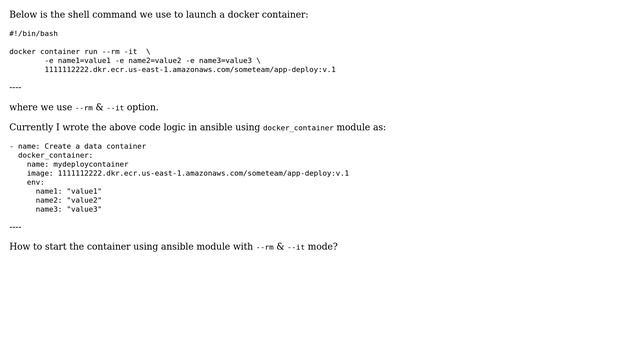 Unix & Linux: Ansible - How to remove a docker container after start?