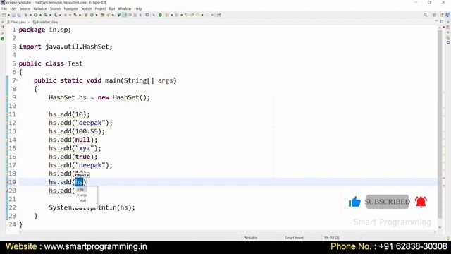 HashSet in Java - Practical || Collection Framework by Deepak