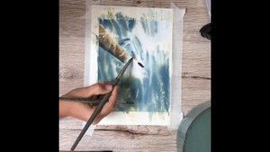 Watercolor speed painting. Как нарисовать воду и блики на воде акварелью