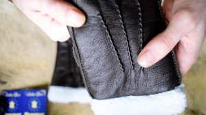 Black and Brown Winter Gloves with Lamb Fur Lining Deerskin Leather