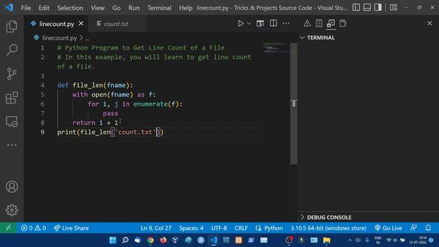 Python Program to Get Line Count of a File || Python Count Lines || Python Tutorial In Hindi
