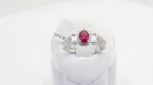 White Gold Oval Red Ruby Brilliant Diamond Gemstone Ring [R4791]