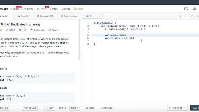 Leetcode 442: Find All Duplicates in an Array - Swift (Swift Programming, Algo & Data Structures)