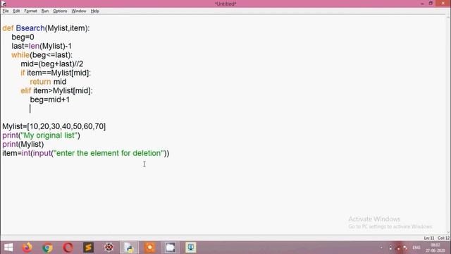 Delete an element from a linear list in python |Program|Operation in Data Structure