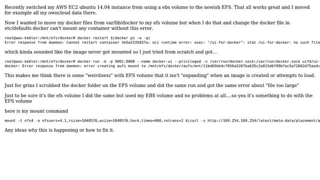 container mounting fails after moving Docker files (images) to AWS EFS NFS mounted volume смотреть онлайн
