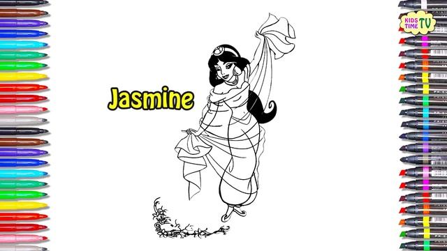Princess Jasmine & Aladdin Carpet ride Coloring in Disney Aladdin 2019 : Coloring Book Page for kid смотреть онлайн