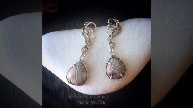 Серьги с пейзажной яшмой Пайка серебра Ручная работа Wire Wrap