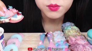 ASMR PINK BLUE FOODS, EDIBLE SPOON, BUBBLES JELLO, UNICORN 먹는 숟가락, 버블 젤리 먹방 EATING SOUNDS